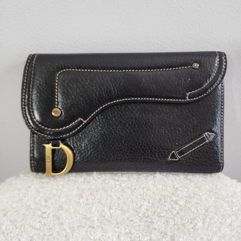 Dior Black Leather Wallet with Gold Accents